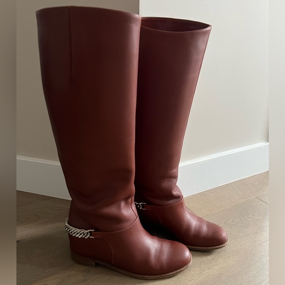 Christian Louboutin Leather Chain-Link Riding Boots - Picture 6 of 11